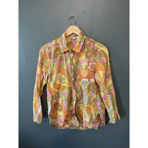 Zara Tops - Zara Womens Multicolor Paisley Pattern Short Sleeve Button Up Shirt Size Medium
